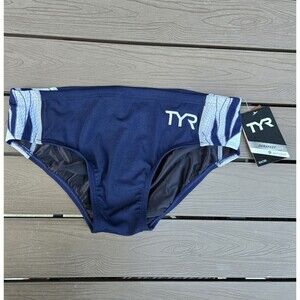 New TYR Men's Durafast Elite Phoenix Swim Racer Brief Navy/white SZ 36 New